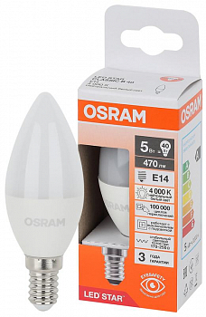 Лампа светодиодная Лампа светодиодная LED Star 5Вт свеча 4000К E14 470лм (замена 40Вт) OSRAM 4058075696082