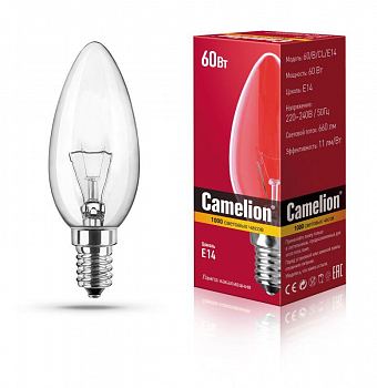 Лампа накаливания в форме свечи Лампа накаливания MIC B CL 60Вт E14 Camelion 9870