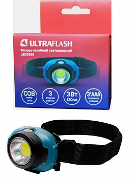 Фонарь карманный, ручной электрический Фонарь налобный LED5385 3Вт COB LED 3 реж. 3XAAA пластик бокс маренго Ultraflash 15690