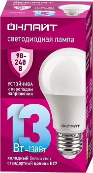 Лампа светодиодная Лампа светодиодная 90 402 OLL-A60-13-230-6.5K-E27 13Вт грушевидная 6500К E27 90-240В PRO ОНЛАЙТ 90402