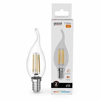 Лампа светодиодная Лампа светодиодная филаментная Filament Elementary 12Вт свеча на ветру 2700К Е14 730лм GAUSS 42112