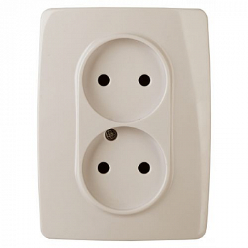 Розетка силовая (штепсельная) Розетка 2-м СП Эра12 12-2007-02 16А IP20 250В 2х2P без лапок сл. кость Эра Б0038811