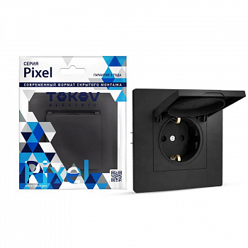 Розетка силовая (штепсельная) Розетка 1-м СП Pixel 16А IP20 с заземл. защ. шторки с крышкой механизм карбон TOKOV ELECTRIC TKE-PX-R1ZSW1-C14