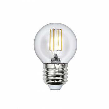 Лампа светодиодная Лампа светодиодная LED-G45-5W/WW/E27/CL/DIM GLA01TR форма "шар" прозр. Air свет теплый бел. 3000К диммир. упак. картон Uniel UL-00002868