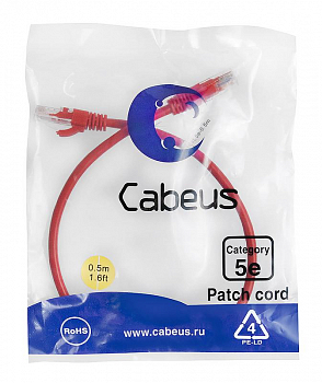Кабель соединительный медный (витая пара) Патч-корд U/UTP кат.5E PC-UTP-RJ45-Cat.5e-0.5m-RD 2xRJ45/8p8c неэкранир. PVC 0.5м красн. Cabeus 7668c