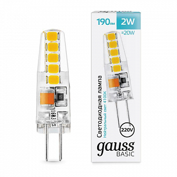 Лампа светодиодная Лампа светодиодная Basic G4 2Вт 4100К 190лм AC220-240В силикон GAUSS 1169722